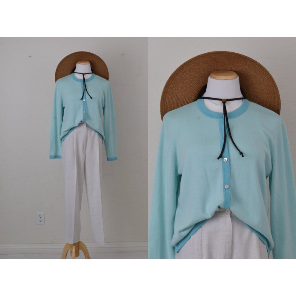 Vintage‎ 90s Acrylic Teal Cotton/Acrylic Cardigan size L